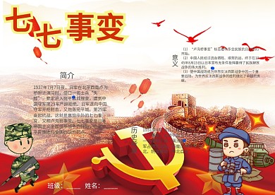 七七事变抗日战争英雄小报手抄报模板