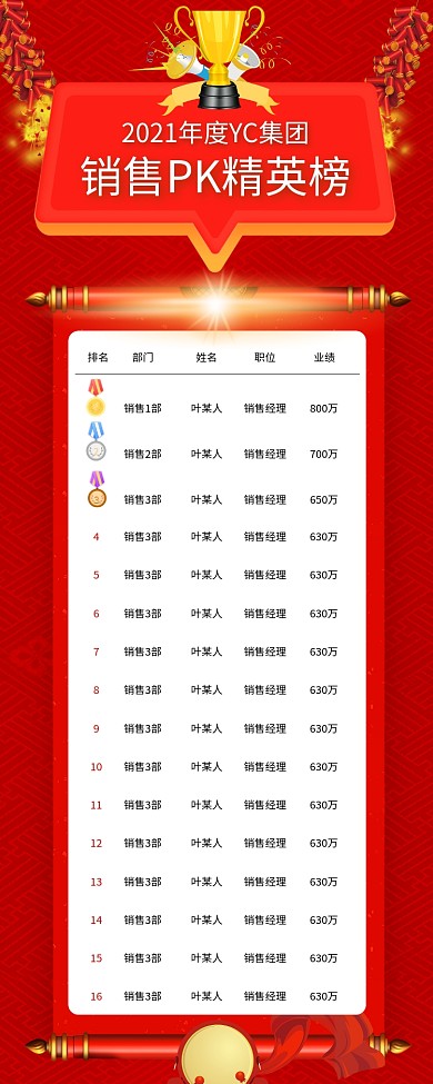 荣誉榜销售pk海报精英榜单易拉宝X展架