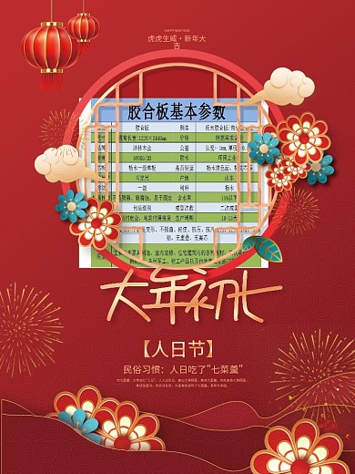 红色2023大年初七年俗传统节日人日节