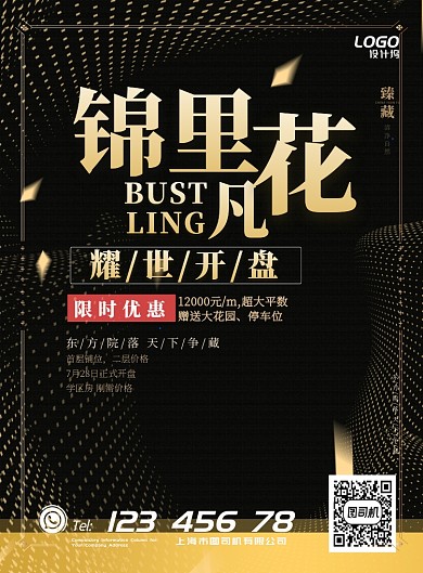 黑金色夜景夜晚城市中心房地产促销宣传广告海报