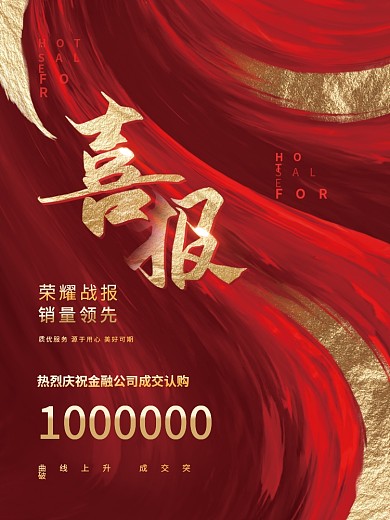 简约大气红金金融喜报战报年终总结宣传海报