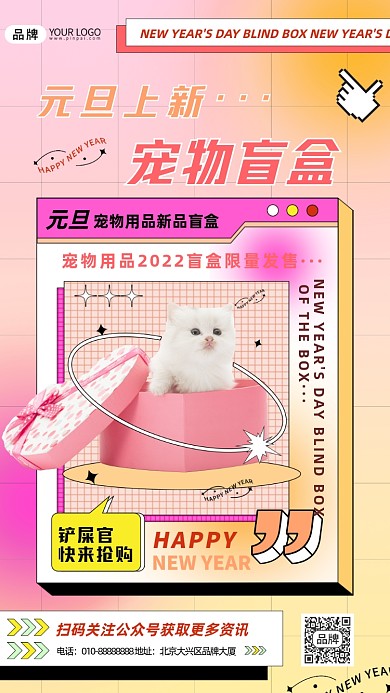 宠物盲盒活动促销猫咪摄影图海报