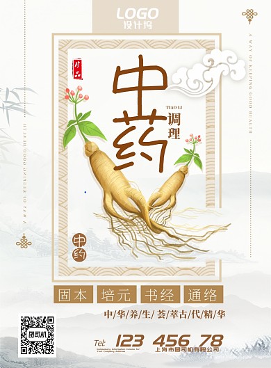 中国风中药医疗调理身体宣传促销广告海报