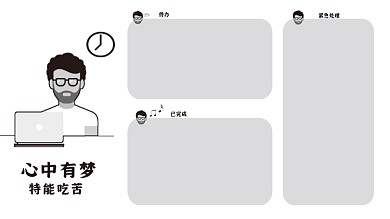 黑白卡通打工人电脑分区壁纸