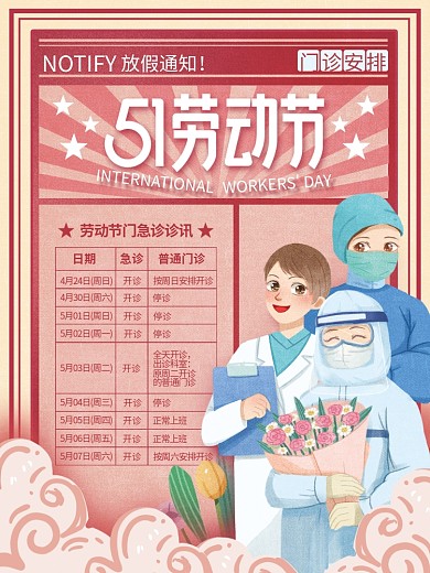 医疗机构五一劳动节医院排班放假通知海报
