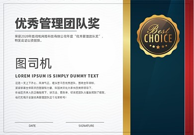 优秀管理团队奖年终奖荣誉证书