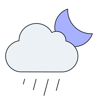 夜间多云有雨线性扁平多色天气图标公众号次图