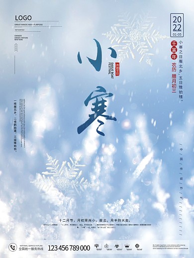 创意简约小寒雪花冬天节气海报