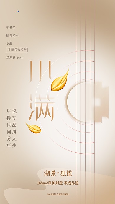 小满节气金色创意简约手机海报