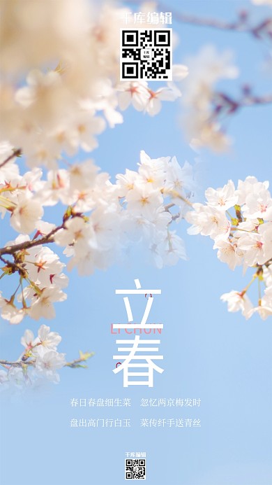 二十四节气立春蓝色简约海报