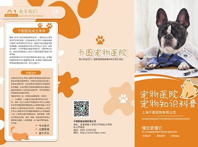 橙色大气简约宠物医院医疗宣传单页三折页