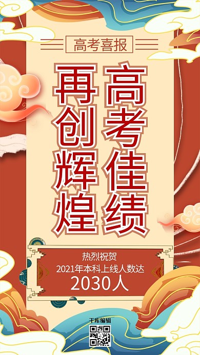 高考喜报祥云红色国潮海报