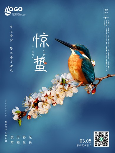 蓝色简约清新二十四节气惊蛰摄影图海报