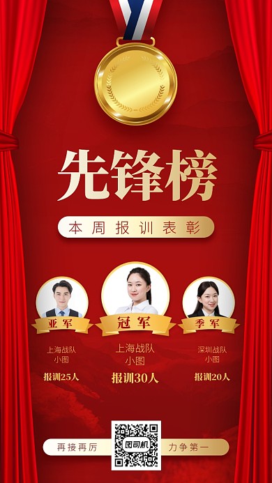 先锋榜本周报训表彰手机海报