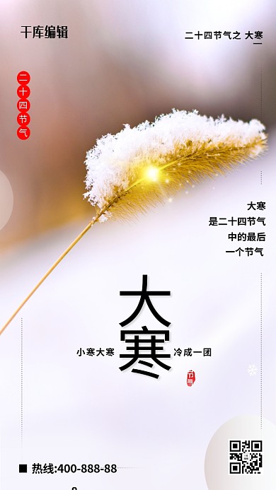 大寒节气雪黄色 简约海报