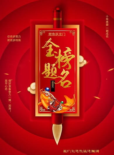 红色大气金榜题名高考海报