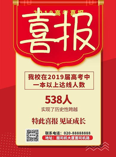 红色传统喜庆高考喜报印刷海报