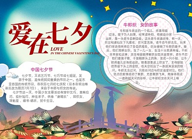 蓝色七夕情人节电子小报