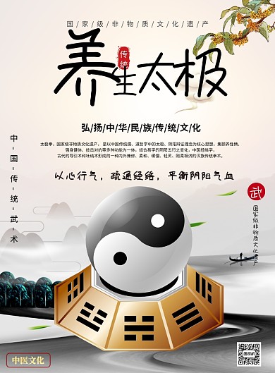 中国风水墨养生太极印刷海报