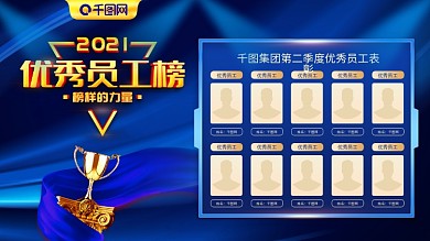 简约大气立体字科技风优秀员工榜展板设计