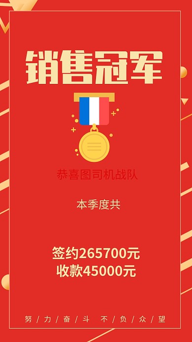 创意喜庆销售冠军喜报宣传海报