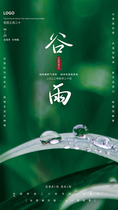 简约清新绿色谷雨二十四节气摄影图海报