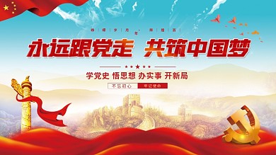 党建风建党精神百年党史中国梦不忘初心展板