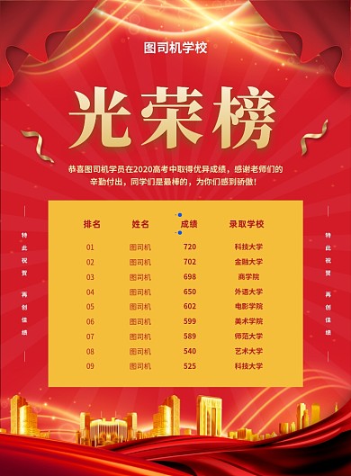 大气红色简约光荣榜宣传海报