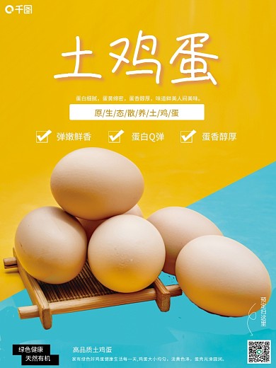 黄蓝系列土鸡蛋销售海报