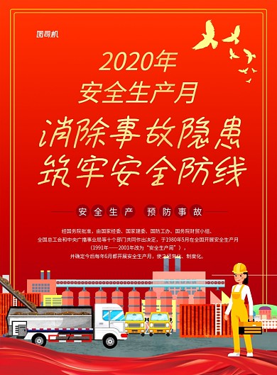 红色卡通安全生产月宣传海报