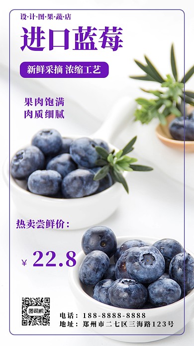 进口蓝莓促销手机海报