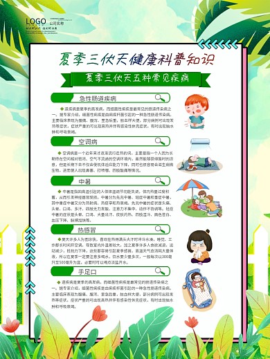 夏季三伏天健康知识宣传科普海报