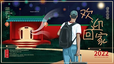 原创鼠年2020新年大吉手绘喜庆回家展板