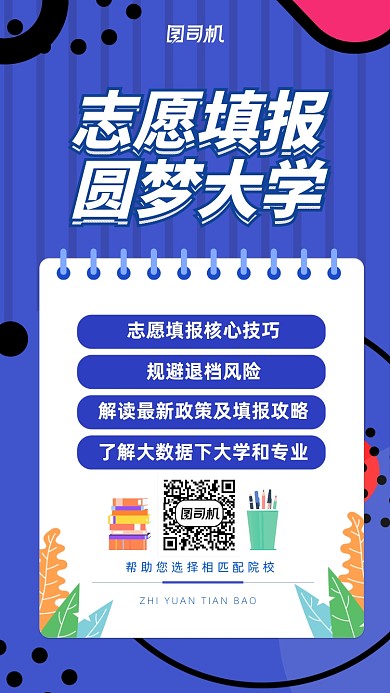 蓝色孟菲斯志愿填报指导手机海报