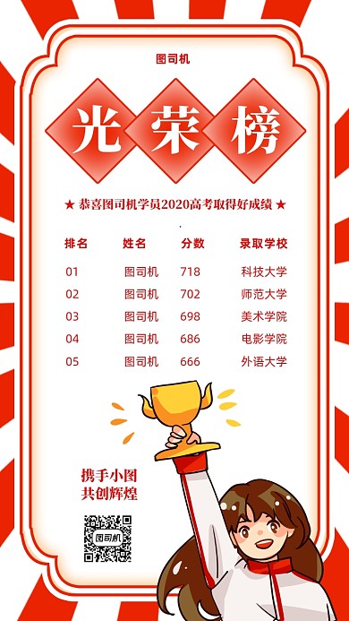 高考成绩光荣榜创意手机海报