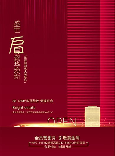 红色大气房地产开幕海报
