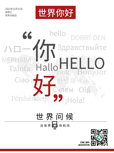简约文字创意排版世界问候日宣传海报