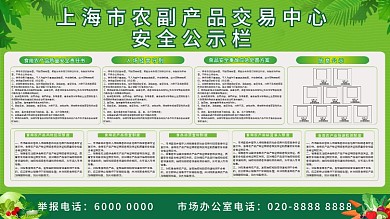 清新绿色菜市场农产品安全公示栏展板