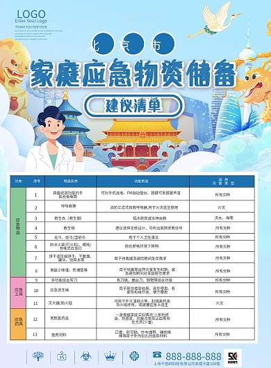 北京灾害预防家庭应急物资储备宣传单