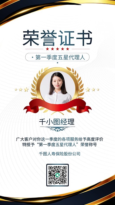 荣誉证书个人表彰喜报简约蓝金色手机海报