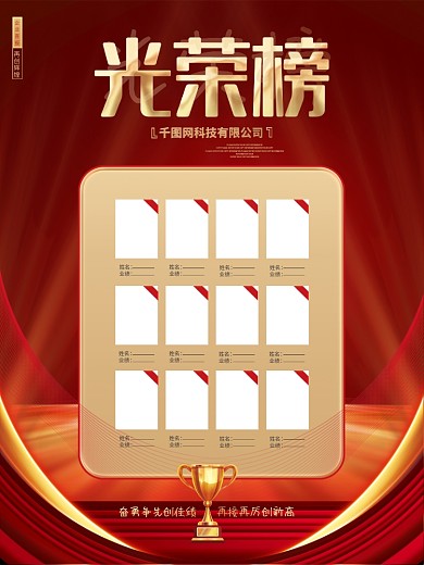 红色炫酷企业销售光荣榜员工风采海报