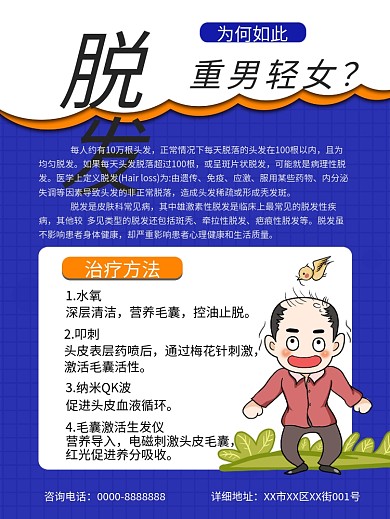 脱发健康插画海报