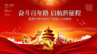 建党100周年党的历程党建海报展板