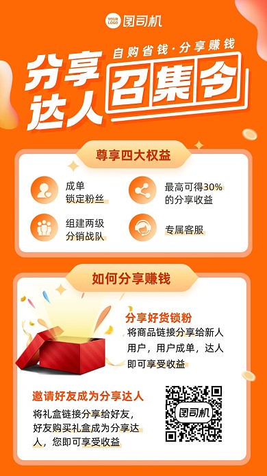 微商分销赚钱橙色手机海报