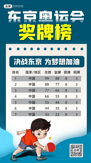 东京奥运会奖牌榜宣传摄影图海报