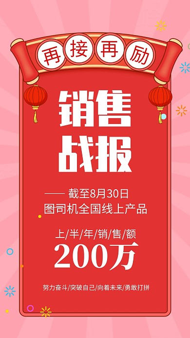 红色简约销售战报业绩战况海报