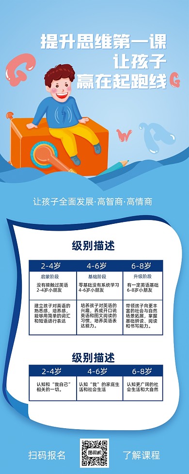 幼儿早教课程表简介蓝色易拉宝