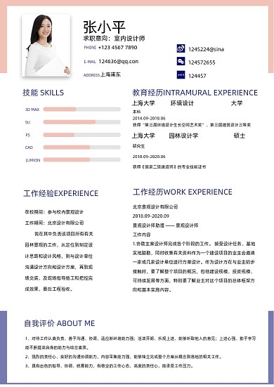 室内设计简约个人简历