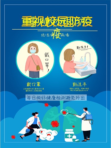 校园防疫新冠肺炎病毒疫情勤洗手戴口罩海报