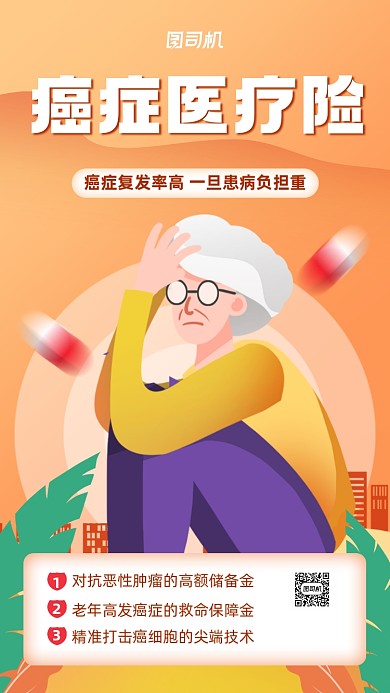 癌症医疗保险介绍扁平手机海报